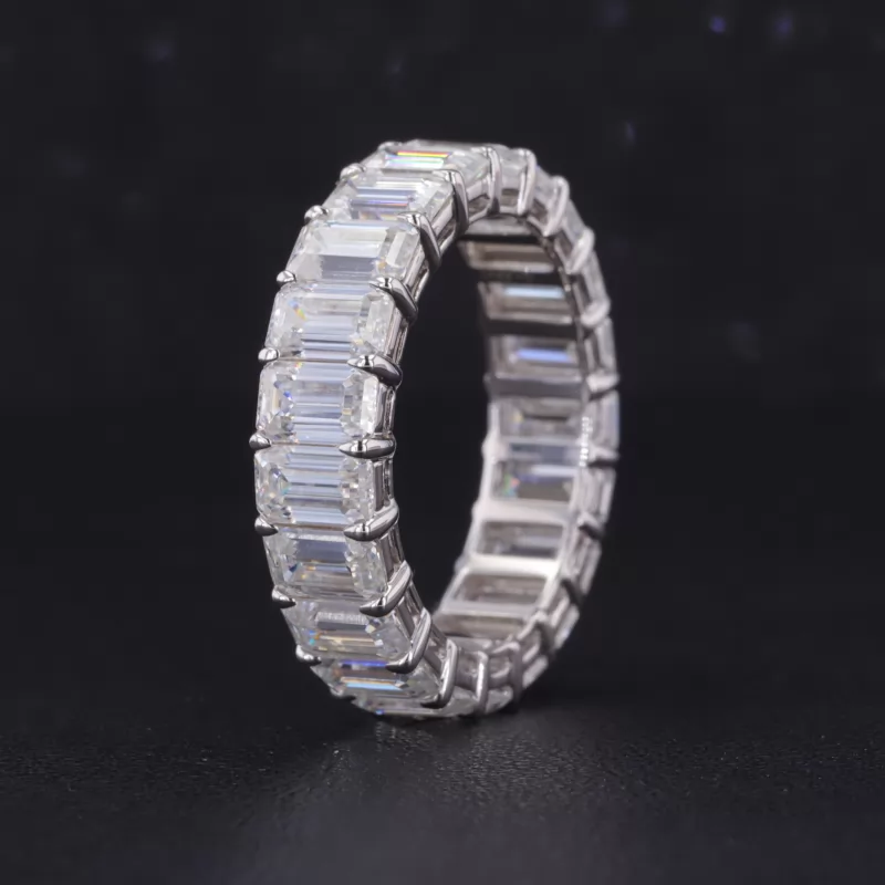 3×5mm Octagon Emerald Cut Moissanite 14K White Gold Diamond Eternity Ring