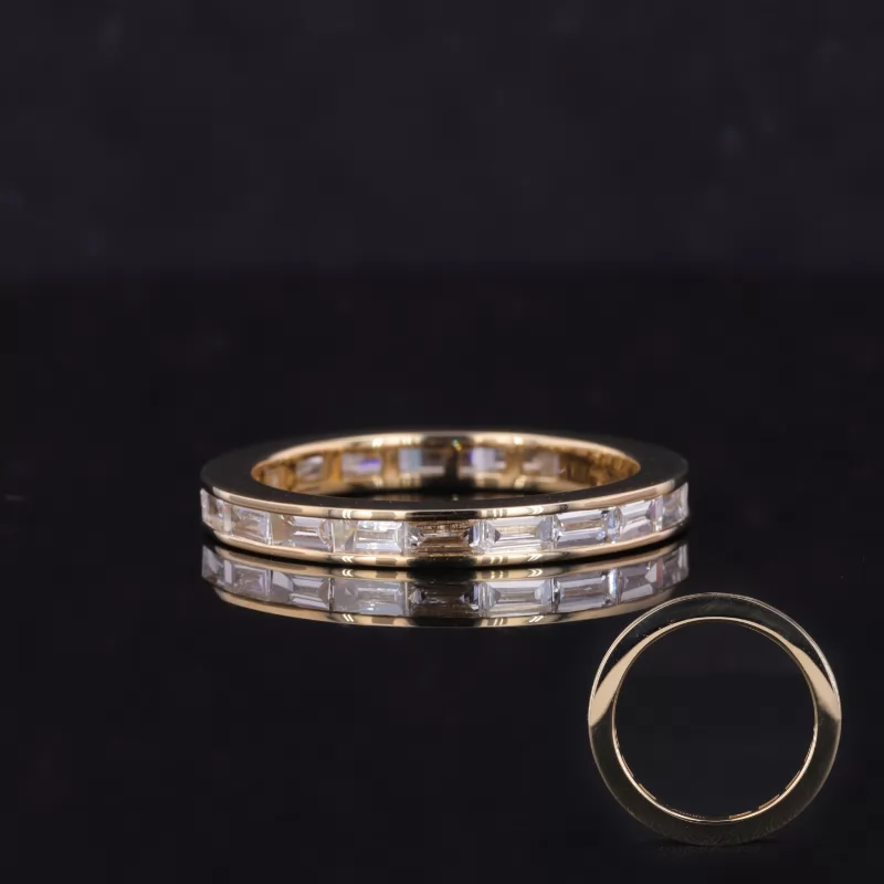 1.5×3mm Baguette Step Cut Moissanite 14K Yellow Gold Diamond Eternity Ring