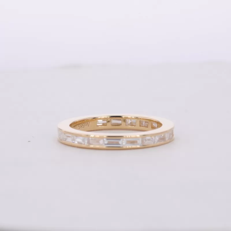 1.5×3mm Baguette Step Cut Moissanite 14K Yellow Gold Diamond Eternity Ring