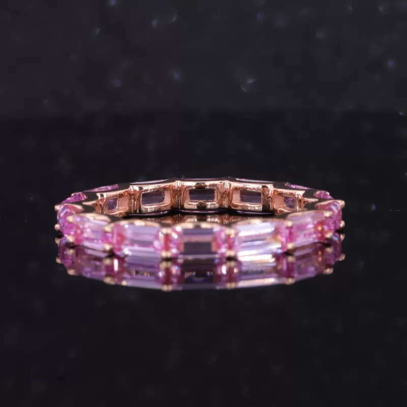 2.5×5mm Baguette Step Cut Lab Grown Sukura Pink Sapphire 14K Rose Gold Diamond Eternity Ring