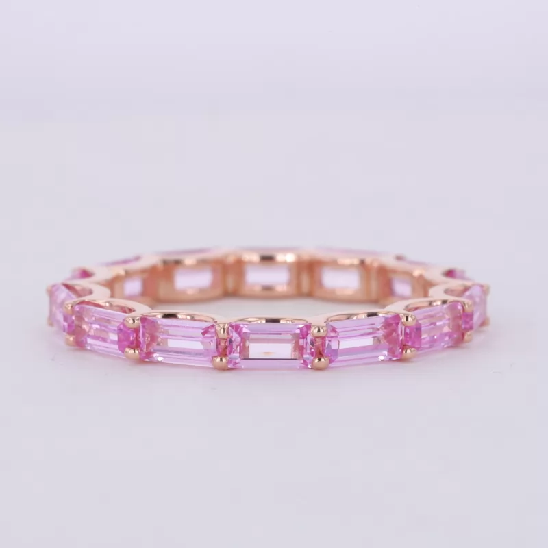 2.5×5mm Baguette Step Cut Lab Grown Sukura Pink Sapphire 14K Rose Gold Diamond Eternity Ring