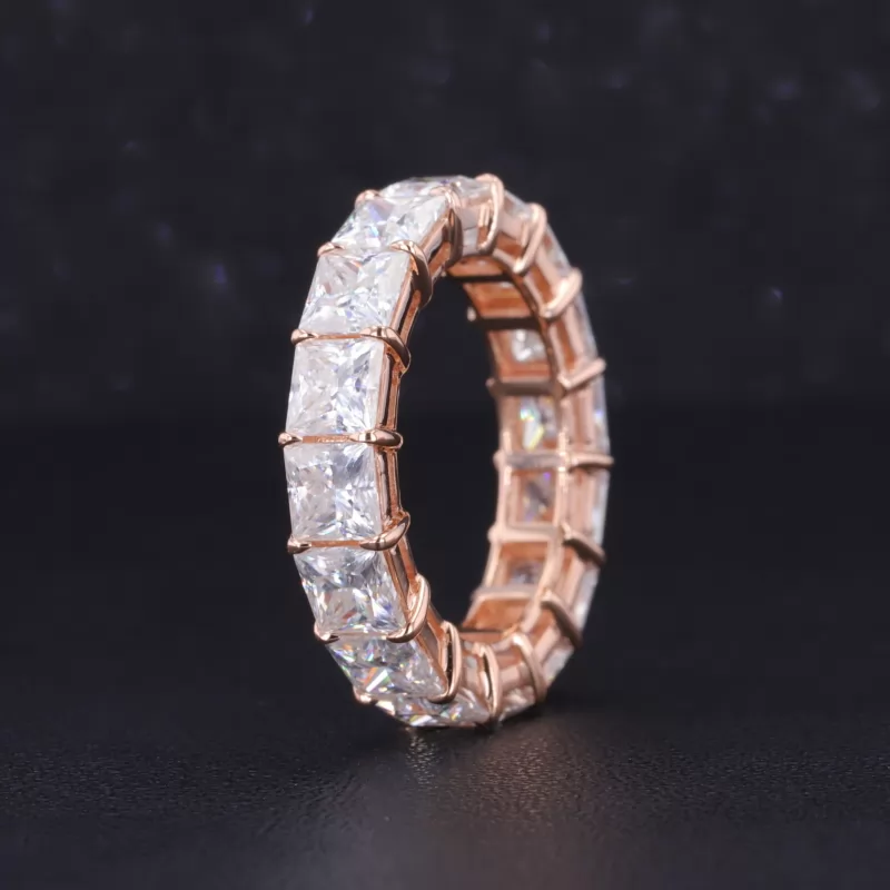 4×4mm Princess Cut Lab Grown Diamond 18K Rose Gold Diamond Eternity Ring