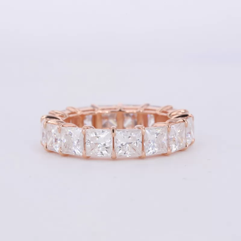 4×4mm Princess Cut Lab Grown Diamond 18K Rose Gold Diamond Eternity Ring