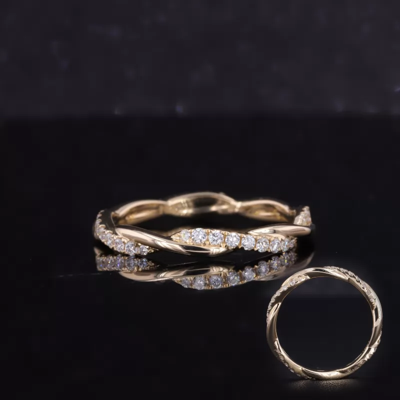 1.3mm Round Brilliant Cut Lab Grown Diamond 14K Yellow Gold Petite Twist Diamond Eternity Ring
