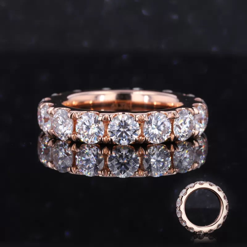 4mm Round Brilliant Cut Moissanite 14K Rose Gold Diamond Eternity Ring