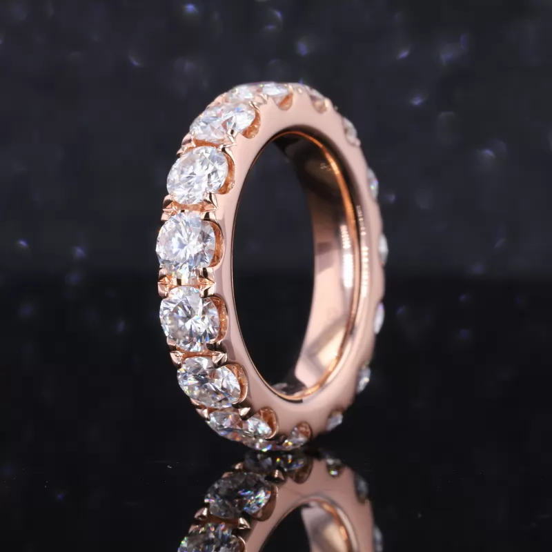 4mm Round Brilliant Cut Moissanite 14K Rose Gold Diamond Eternity Ring