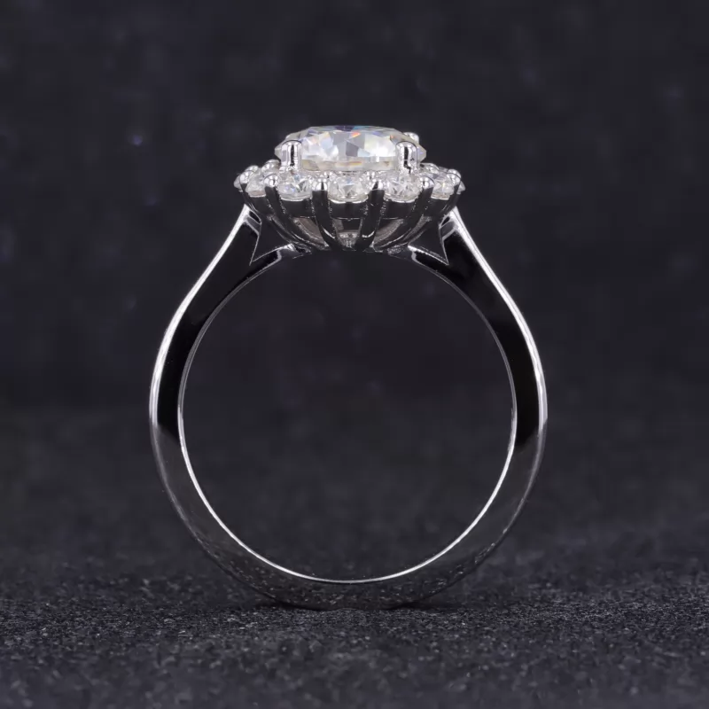 8mm Round Brilliant Cut Moissanite S925 Sterling Silver Halo Engagement Ring