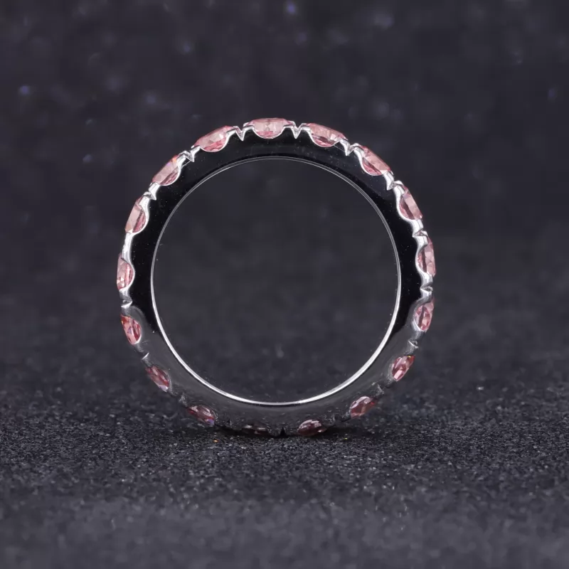 3.5mm Round Brilliant Cut Lab Grown Sukura Pink Sapphire 18K White Gold Diamond Eternity Ring