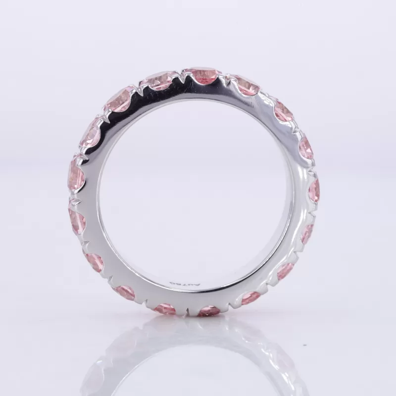 3.5mm Round Brilliant Cut Lab Grown Sukura Pink Sapphire 18K White Gold Diamond Eternity Ring
