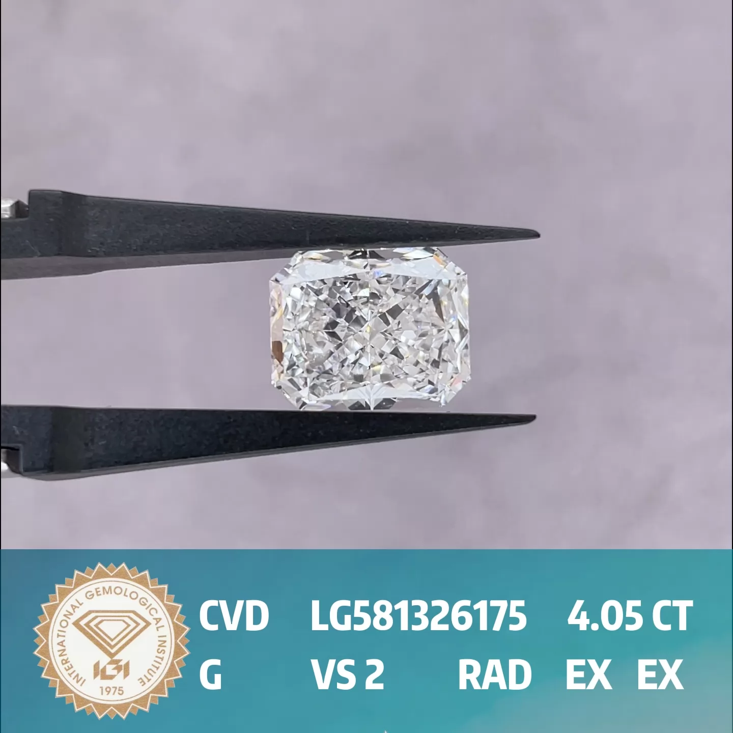 4.05ct G VS2 Radiant Cut IGI CVD Lab Grown Diamond