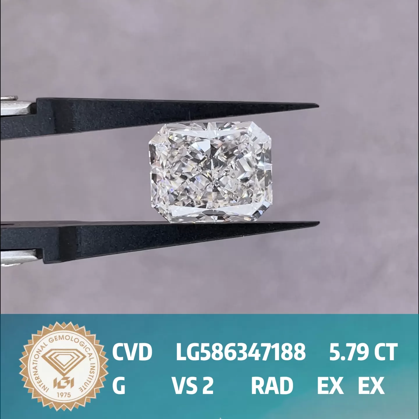 5.79ct G VS2 Radiant Cut IGI CVD Lab Grown Diamond