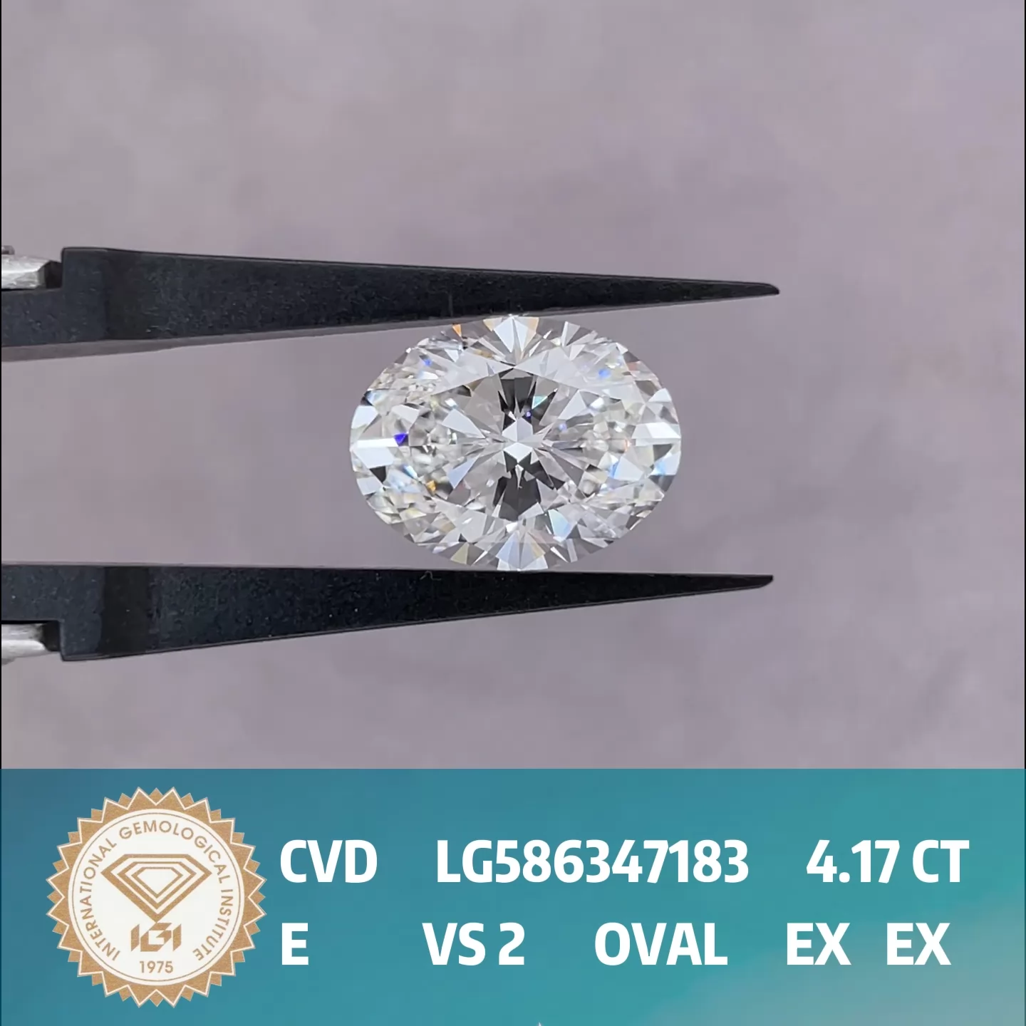 4.17ct E VS2 Oval Cut IGI CVD Lab Grown Diamond