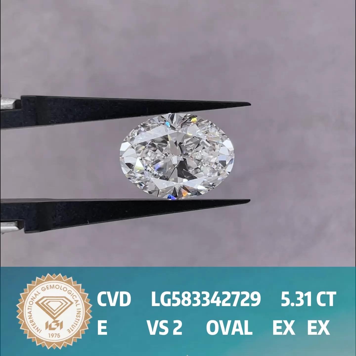 5.31ct E VS2 Oval Cut IGI CVD Lab Grown Diamond