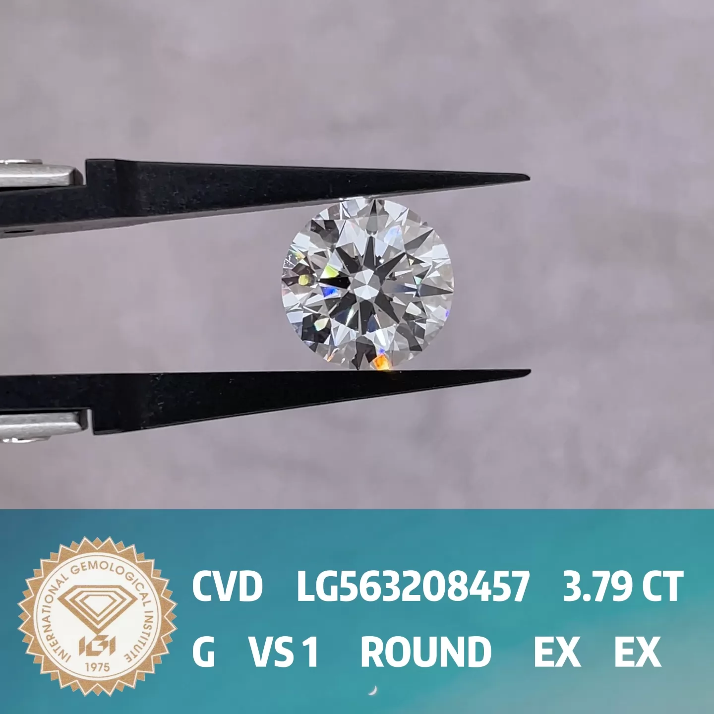 Round Brilliant Cut 3.79ct G Color CVD Lab Grown Diamond