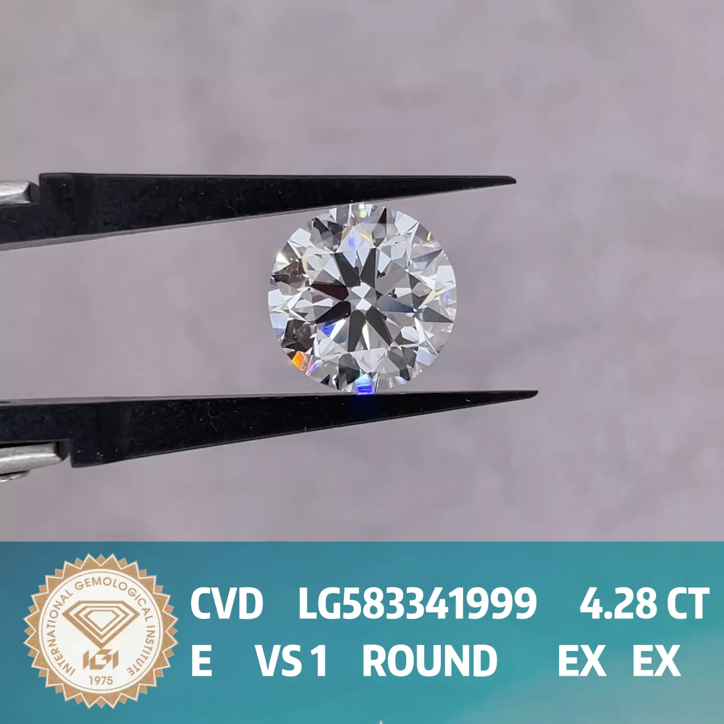 Round Brilliant Cut 4.28ct E Color CVD Lab Grown Diamond