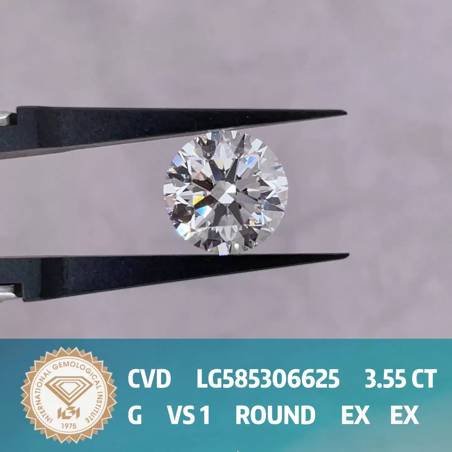 Round Brilliant Cut 3.55ct G Color CVD Lab Grown Diamond