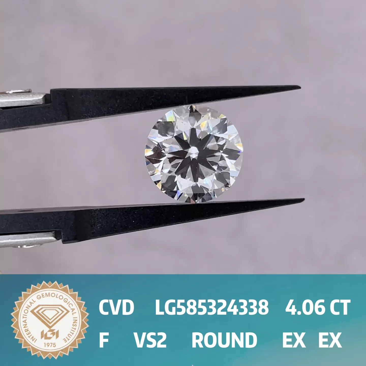 Round Brilliant Cut 4.06ct F Color CVD Lab Grown Diamond