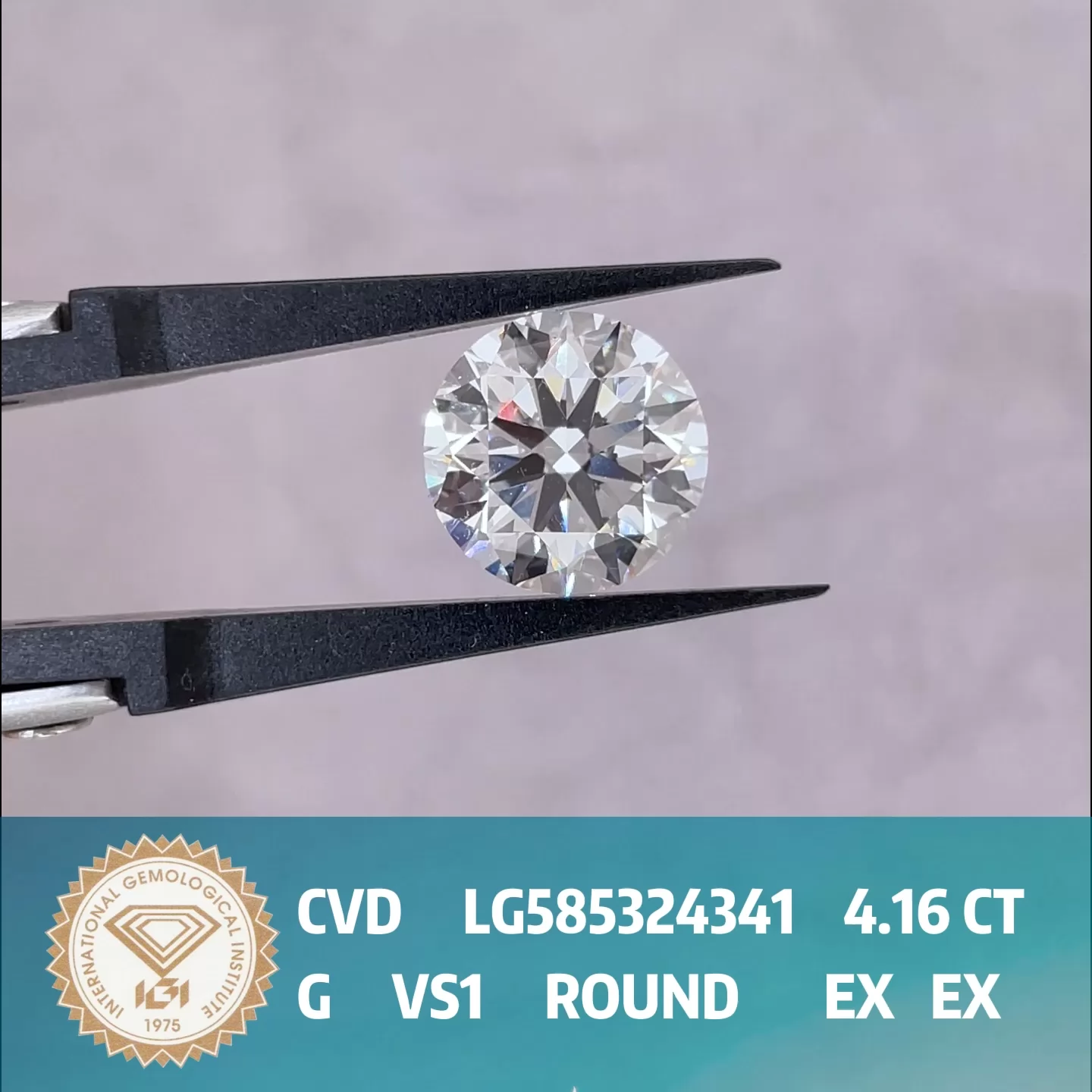 Round Brilliant Cut 4.16ct G Color CVD Lab Grown Diamond