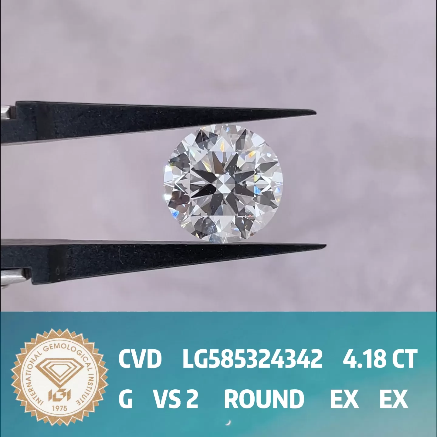 Round Brilliant Cut 4.18ct G Color CVD Lab Grown Diamond