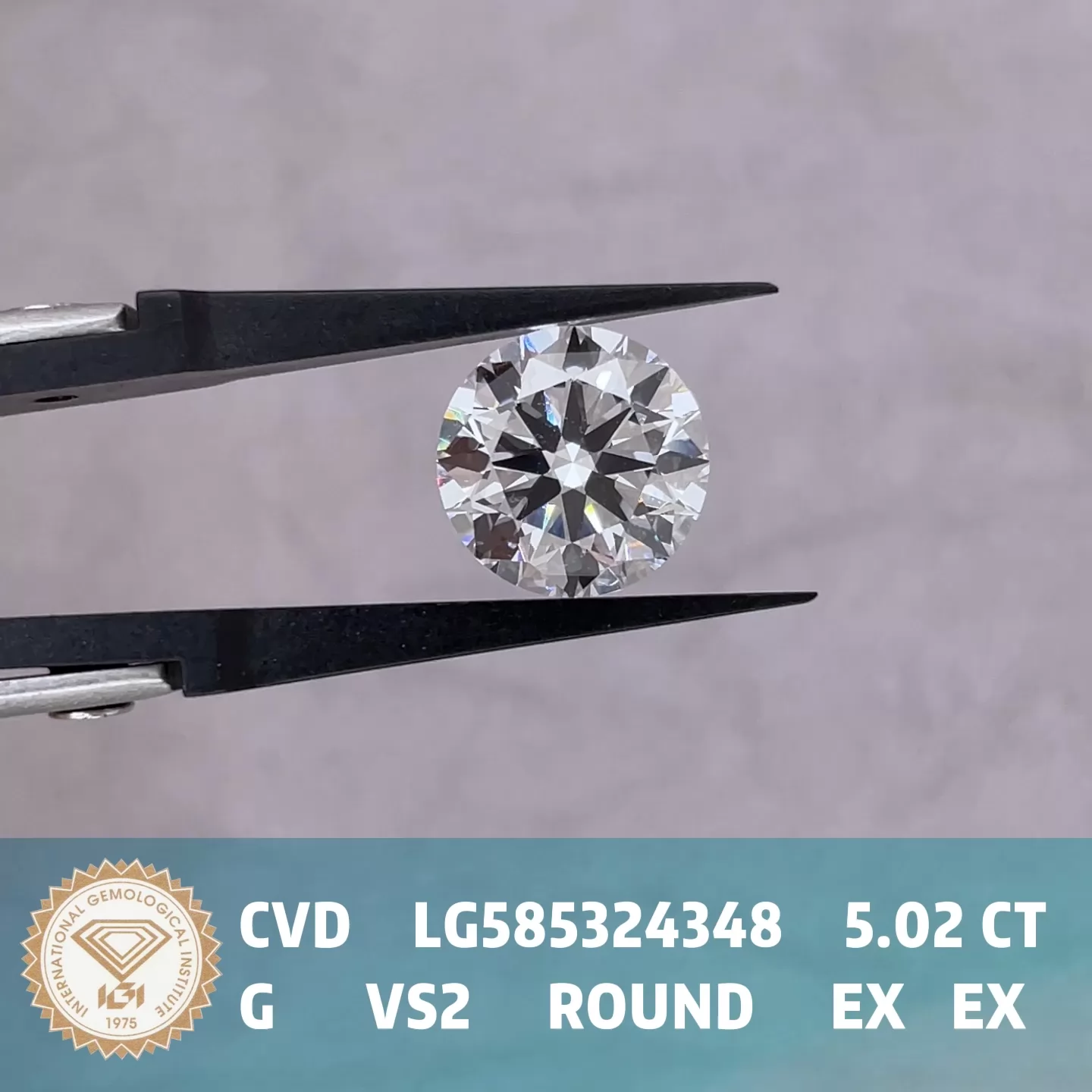 Round Brilliant Cut 5.02ct G Color CVD Lab Grown Diamond