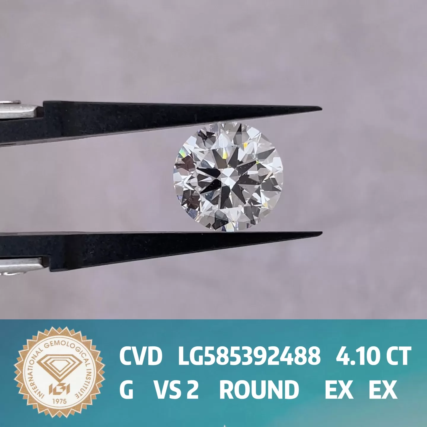 Round Brilliant Cut 4.1ct G Color CVD Lab Grown Diamond