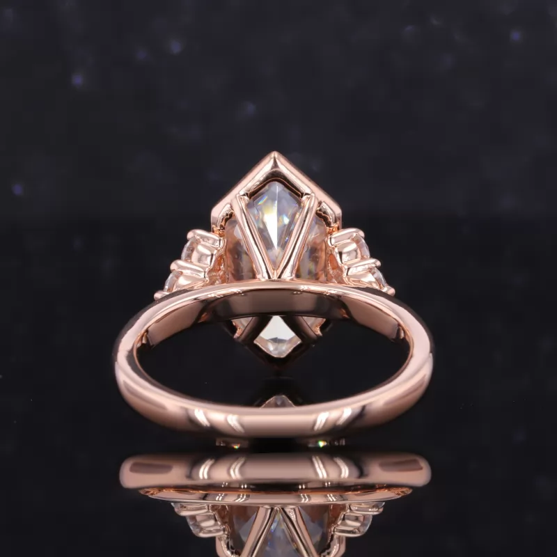 7×14mm Special Cut Hexagon Shape Moissanite With Side Moissanite 14K Rose Gold Engagement Ring