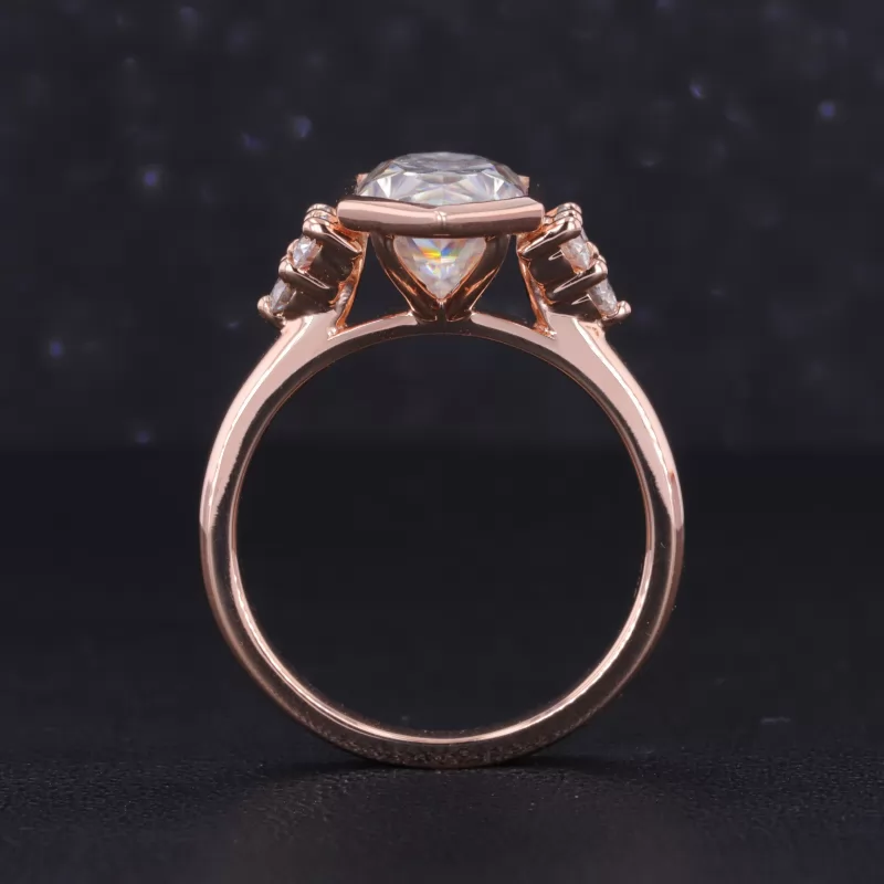 7×14mm Special Cut Hexagon Shape Moissanite With Side Moissanite 14K Rose Gold Engagement Ring