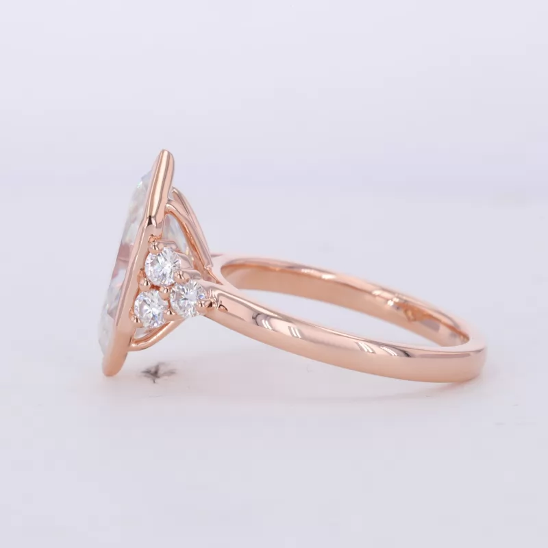 7×14mm Special Cut Hexagon Shape Moissanite With Side Moissanite 14K Rose Gold Engagement Ring