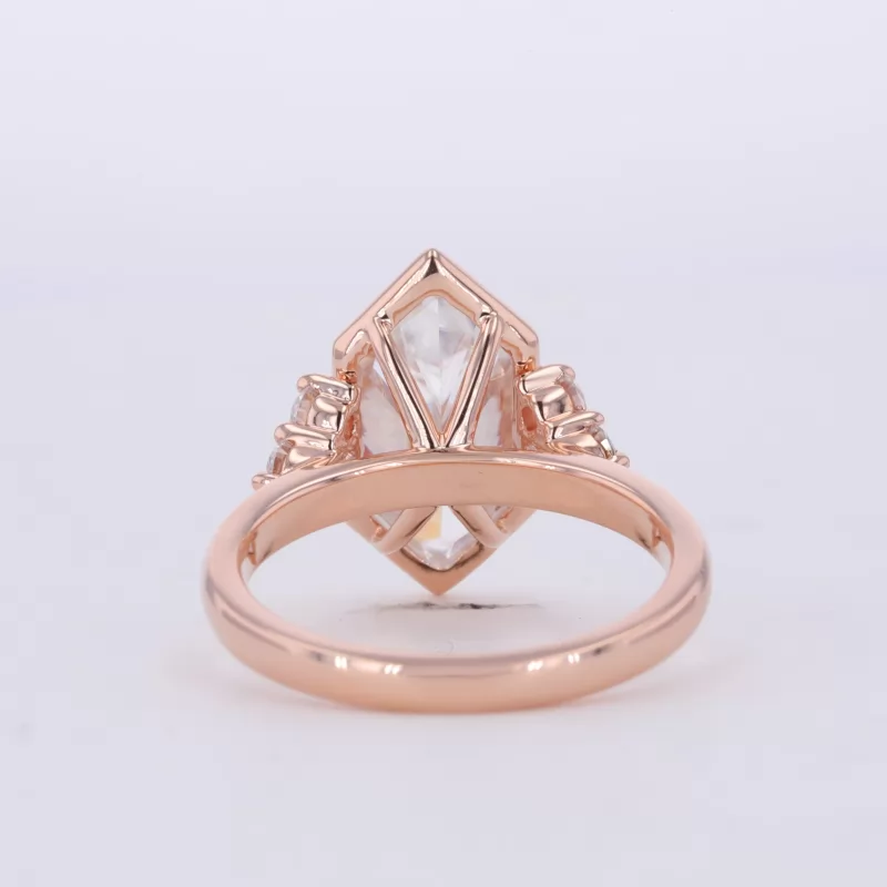 7×14mm Special Cut Hexagon Shape Moissanite With Side Moissanite 14K Rose Gold Engagement Ring