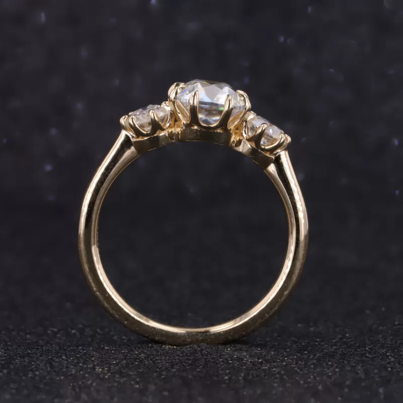 6×7mm Cushion Cut Moissanite 10K Yellow Gold Three Stone Engagement Ring