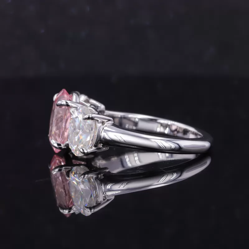 7×9mm Oval Cut Lab Grown Sukura Pink Sapphire 14K White Gold Three Stone Engagement Ring