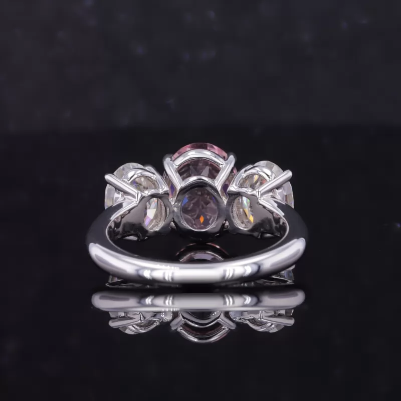 7×9mm Oval Cut Lab Grown Sukura Pink Sapphire 14K White Gold Three Stone Engagement Ring