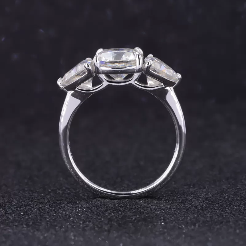 7.5×7.5mm Cushion Cut Moissanite S925 Sterling Silver Three Stone Engagement Ring