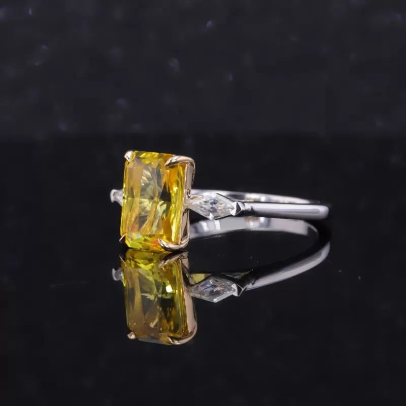 6×9mm Radiant Cut Lab Grown Yellow Sapphire 14K White Gold Three Stone Engagement Ring