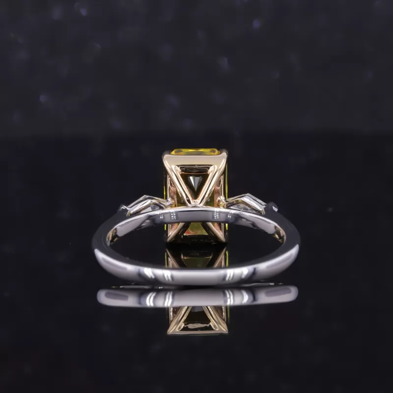 6×9mm Radiant Cut Lab Grown Yellow Sapphire 14K White Gold Three Stone Engagement Ring