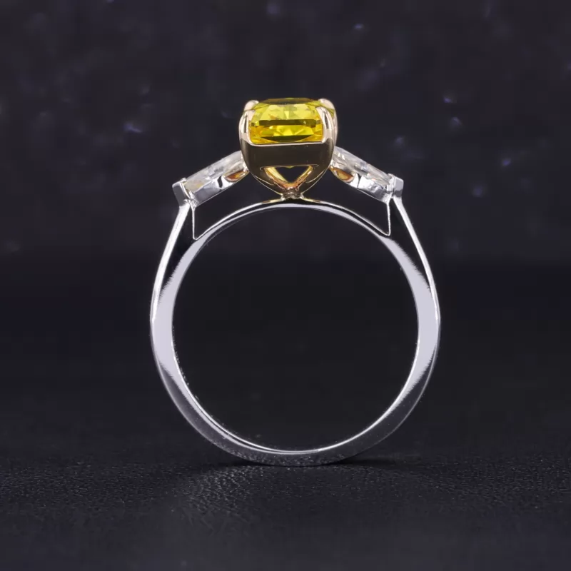 6×9mm Radiant Cut Lab Grown Yellow Sapphire 14K White Gold Three Stone Engagement Ring