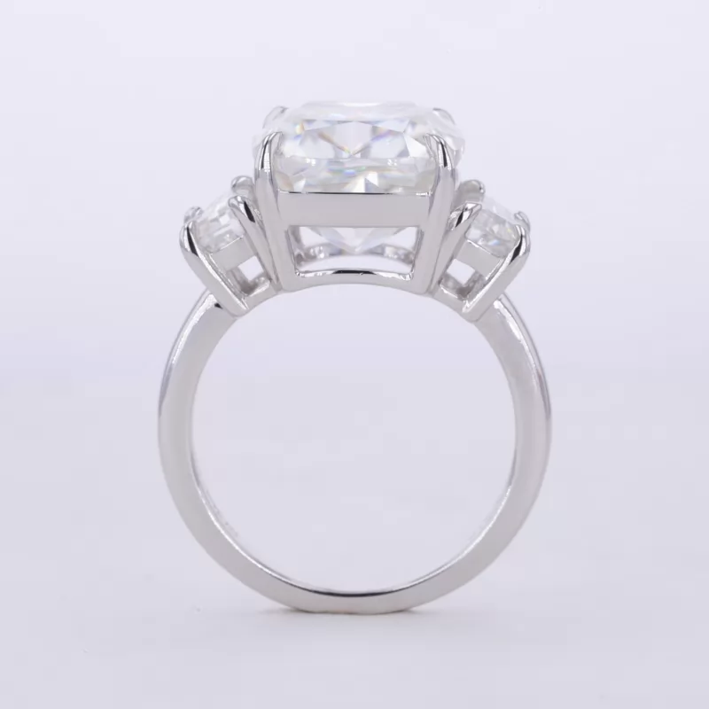 11×11mm Cushion Shape Crushed Ice Cut Moissanite 10K White Gold Three Stone Engagement Ring