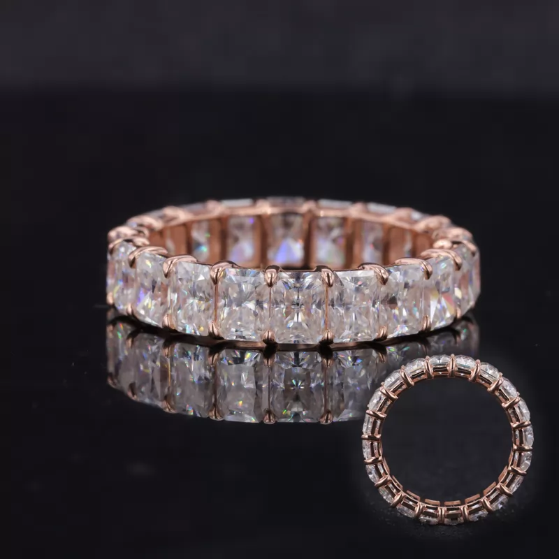 3×4mm Radiant Cut Moissanite 14K Rose Gold Diamond Eternity Ring