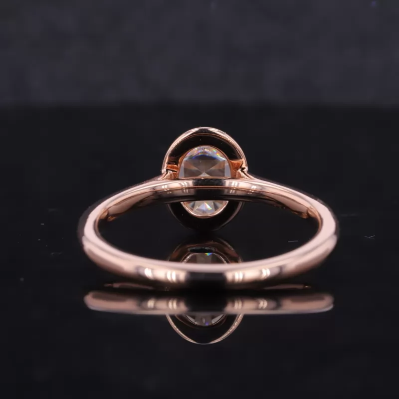 6×8mm Oval Shape Single Rose Cut Moissanite Bezel Set 9K Rose Gold Solitaire Engagement Ring