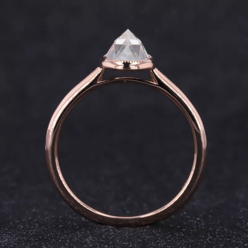 6×8mm Oval Shape Single Rose Cut Moissanite Bezel Set 9K Rose Gold Solitaire Engagement Ring