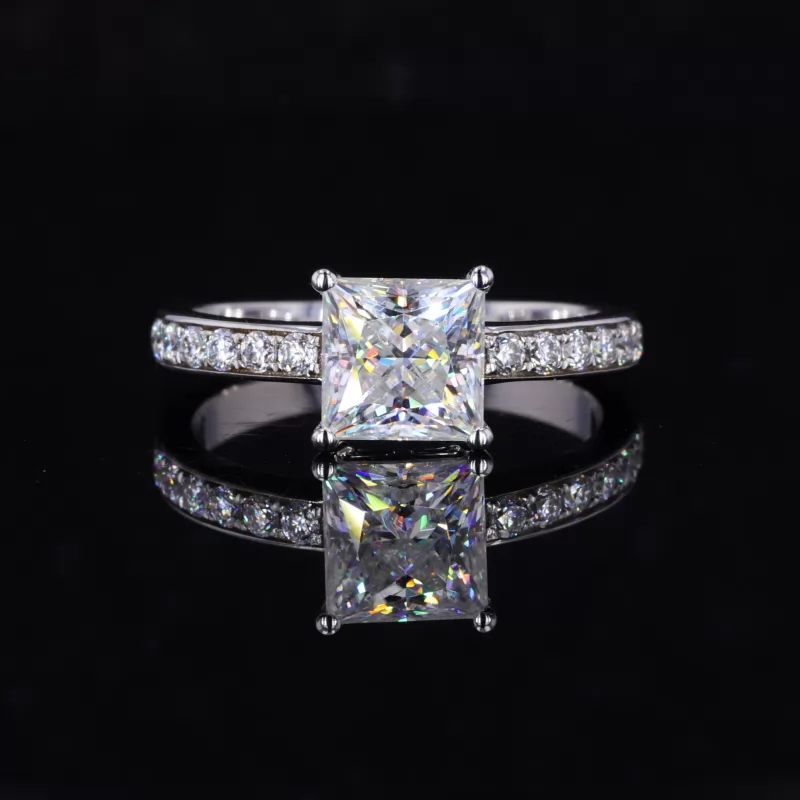 6.5×6.5mm Princess Cut Moissanite 18K White Gold Channel Set Engagement Ring