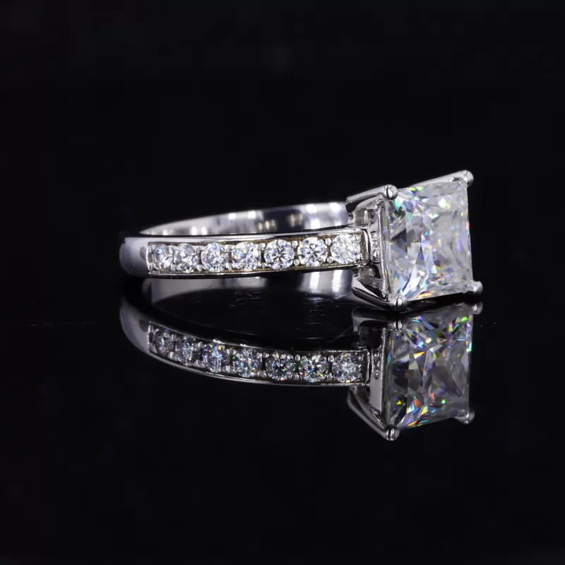 6.5×6.5mm Princess Cut Moissanite 18K White Gold Channel Set Engagement Ring