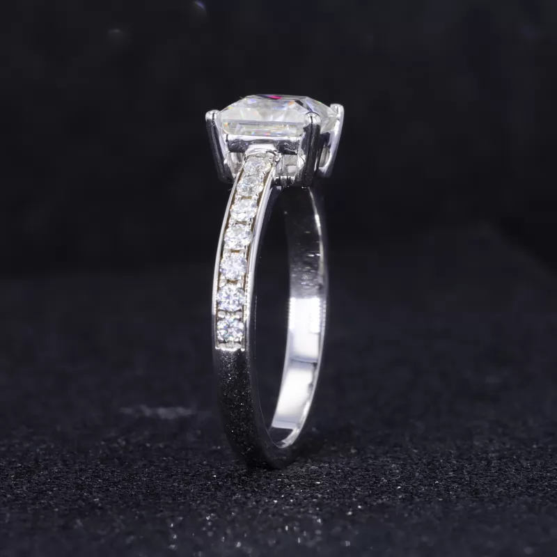 6.5×6.5mm Princess Cut Moissanite 18K White Gold Channel Set Engagement Ring