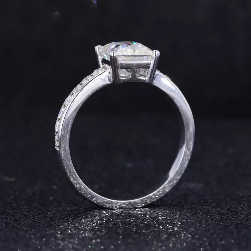 6.5×6.5mm Princess Cut Moissanite 18K White Gold Channel Set Engagement Ring