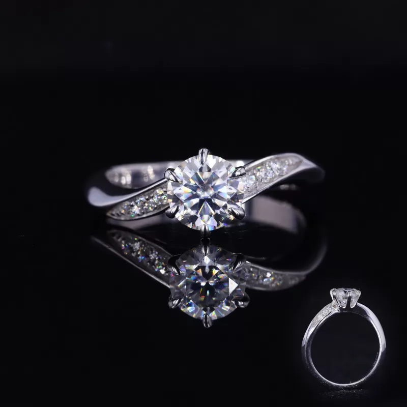 6mm Round Brilliant Cut Moissanite 18K White Gold Channel Set Engagement Ring