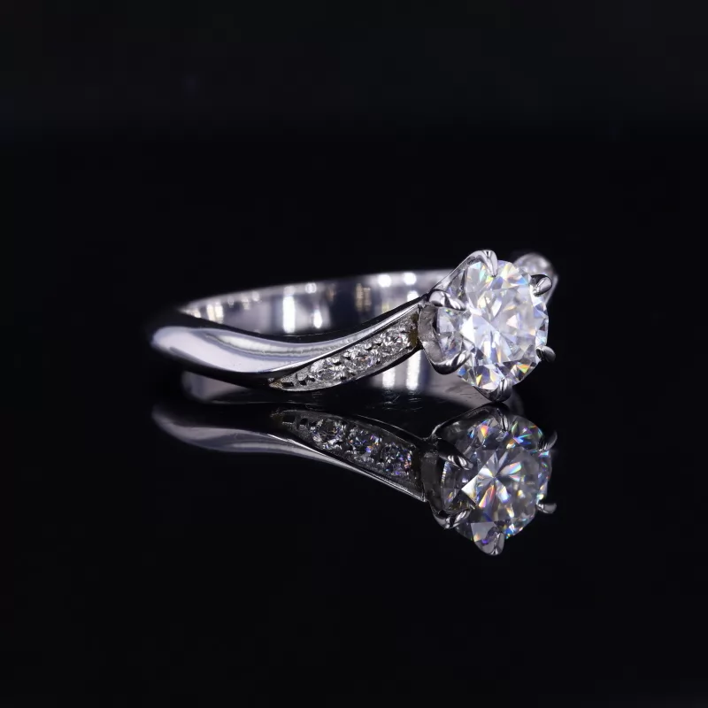 6mm Round Brilliant Cut Moissanite 18K White Gold Channel Set Engagement Ring