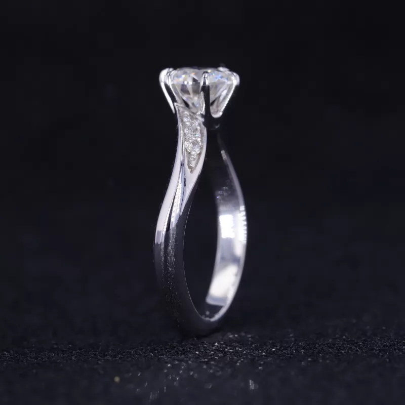 6mm Round Brilliant Cut Moissanite 18K White Gold Channel Set Engagement Ring