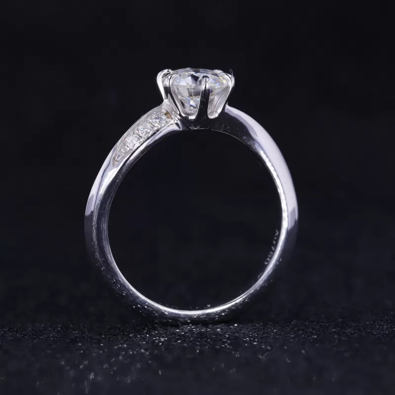 6mm Round Brilliant Cut Moissanite 18K White Gold Channel Set Engagement Ring