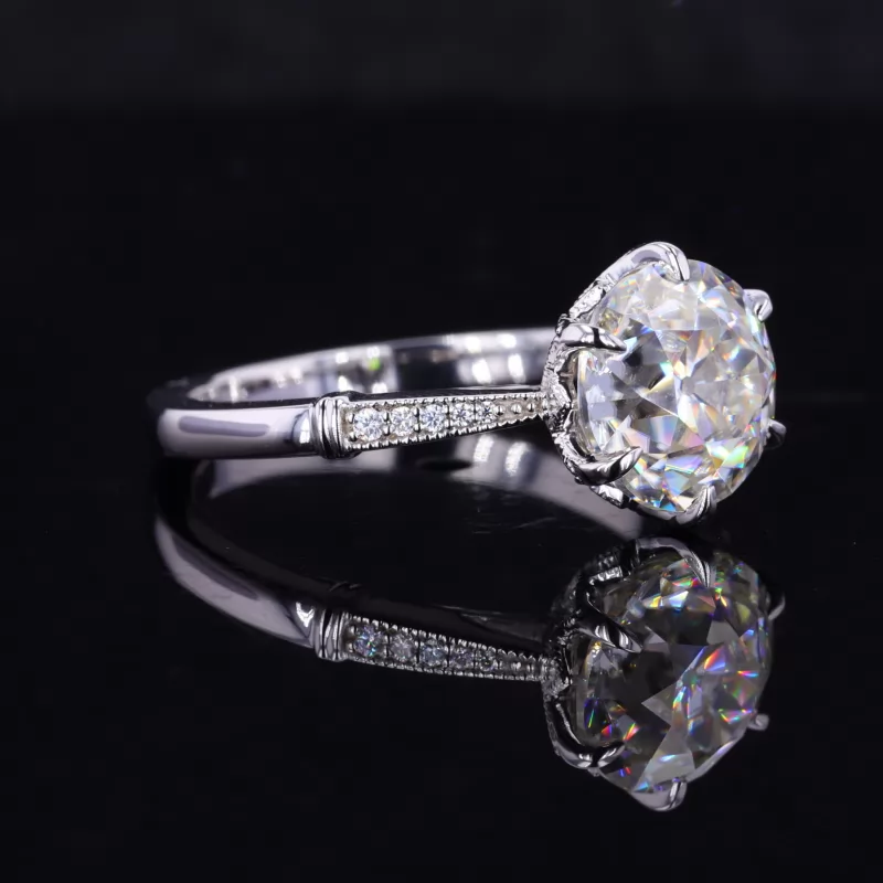 9.5mm Round Brilliant Cut Moissanite 10K White Gold Channel Set Engagement Ring