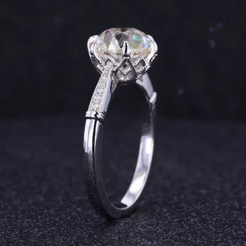 9.5mm Round Brilliant Cut Moissanite 10K White Gold Channel Set Engagement Ring